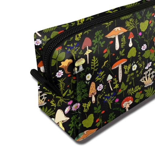 Mushrooms Nature Makeup Bag For Women, Portable Cosmetic Bag Zipper Pouch Travel Toiletry Organizer Bag