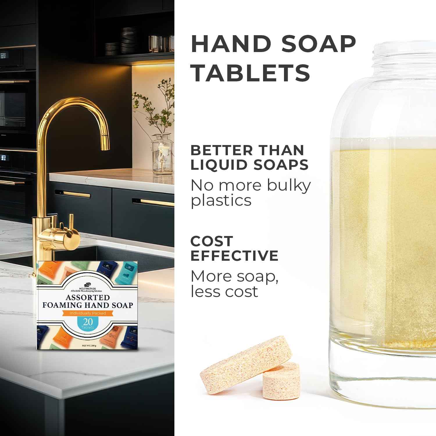 MELTINGTABS Assorted Foaming Hand Soap Tablets – 20 Tablets in 5 Scents (Citrus, Bergamot, Ocean, Noble Essence, Zen Tea) – Individually Packed, Concentrated Soap Refill for Foam Dispensers