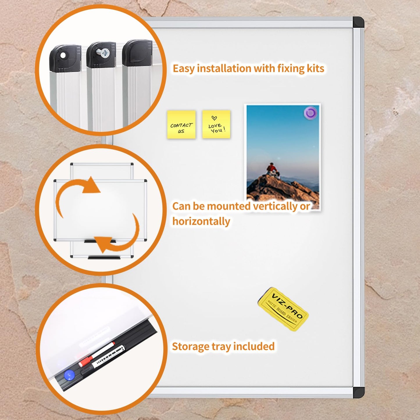 VIZ-PRO Magnetic Dry Erase Board, 24 X 18 Inches, Silver Aluminium Frame