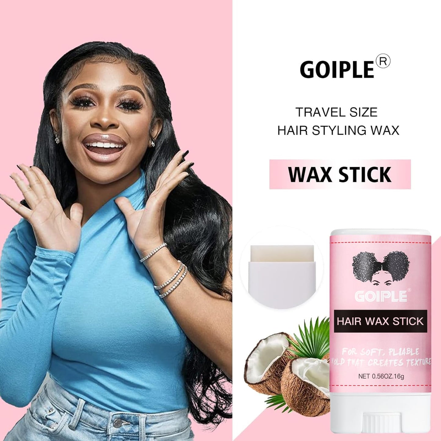 Goiple Wig Glue 1.34fl oz, Waterproof Lace Front Wig Glue for Wigs with Tools and Hair Wax Stick, Wig Glue*1/ Wig Glue Remover*1/ Hair Wax Stick*1 (38ML+30ML+0.56OZ)