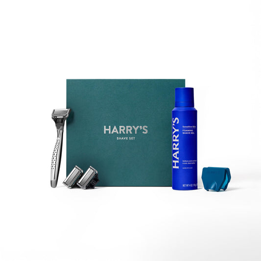 Harry's Shaving Gift Set for Men - 1 Razor Handle (Craft Edition), 3 Original Razor Blade Refills, Foaming Shave Gel & Travel Blade Cover - German Engineered