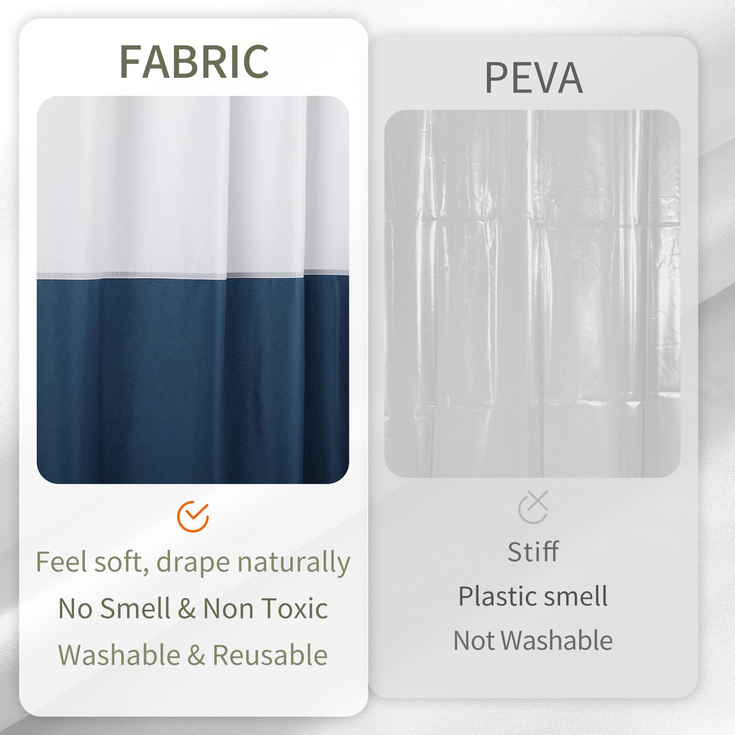 ALYVIA SPRING Waterproof Fabric Shower Curtain Liner - Soft & Light-Weight Cloth Shower Liner, 3 Bottom Magnets, Hotel Quality & Machine Washable - Standard Size 72x72, White and Navy