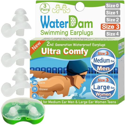 WaterDam Swimming Ear Plugs Great Waterproof Ultra Comfy Earplugs Prevent Swimmer's Ear