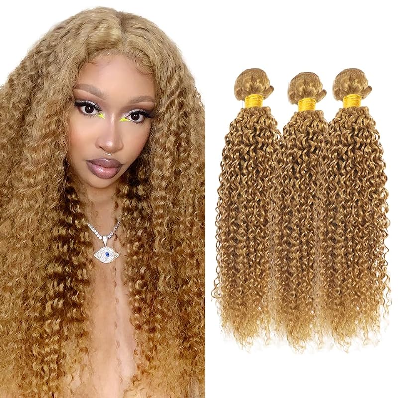 DiexrLamx 27-Blonde J Color 30-34 Inch Honey Blonde Kinky Curly Human Hair Bundles