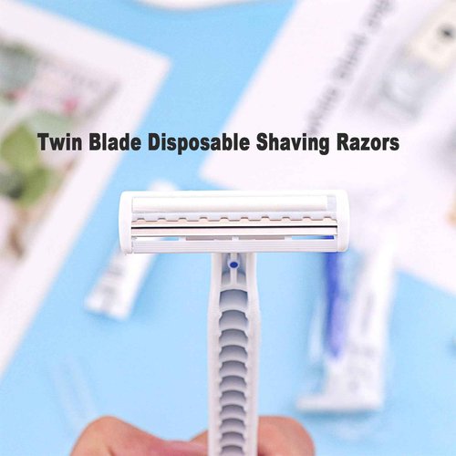 Disposable Razors in Bulk Pack of 60,Blue Disposable Shaving Razors Individual Wrapped Twin Blade Bulk Disposable Razors with Clear Cap and 10g Shaving Cream for Homeless,Hotel,Travel,Charity,Shelter