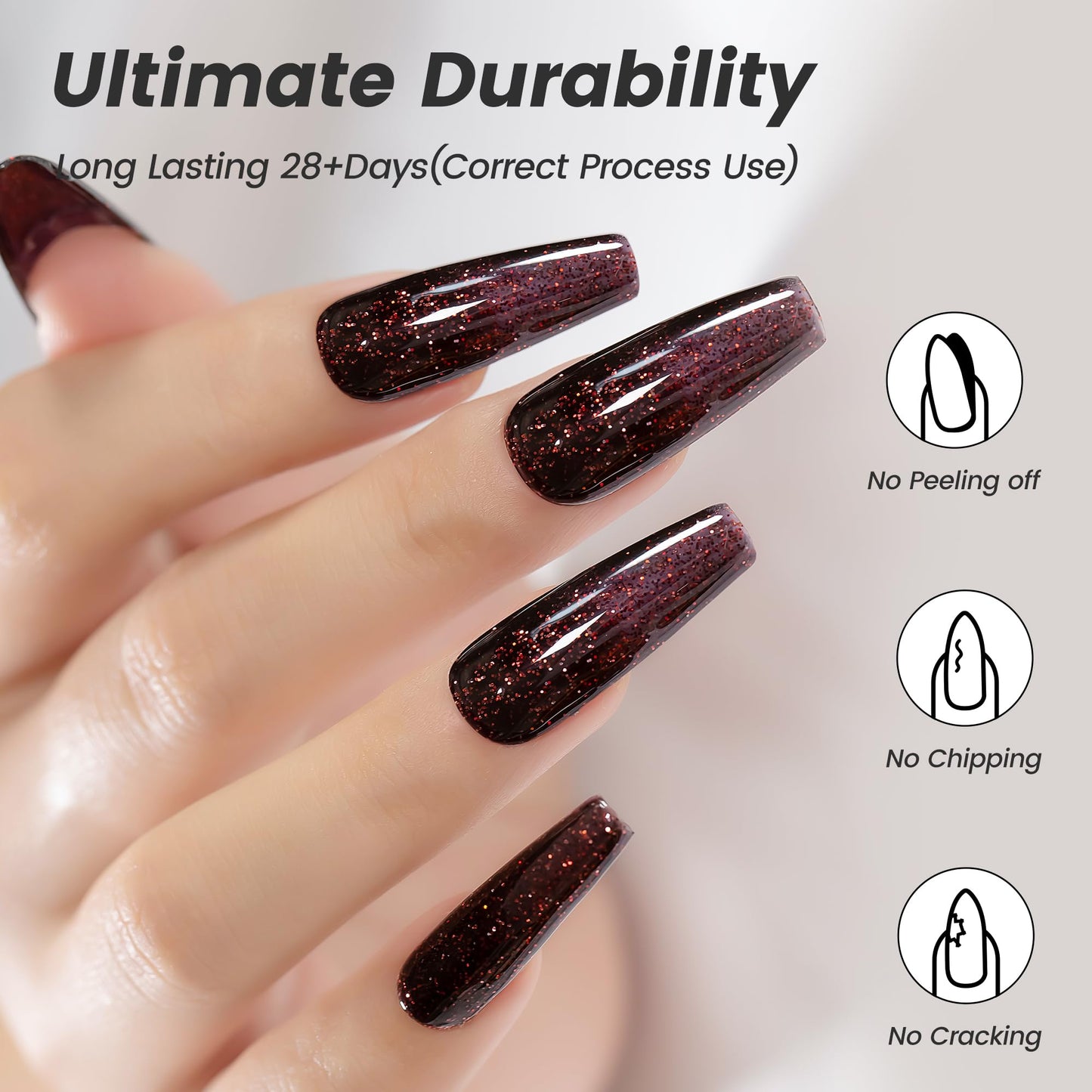 YTD Likomey Gel Nail Polish,15ml Dark Cherry Red Glitter UV Nails Gel,Deep Burgundy Shiny Sparkly Salon Home DIY UV Manicure Nail Art Varnish,SF401