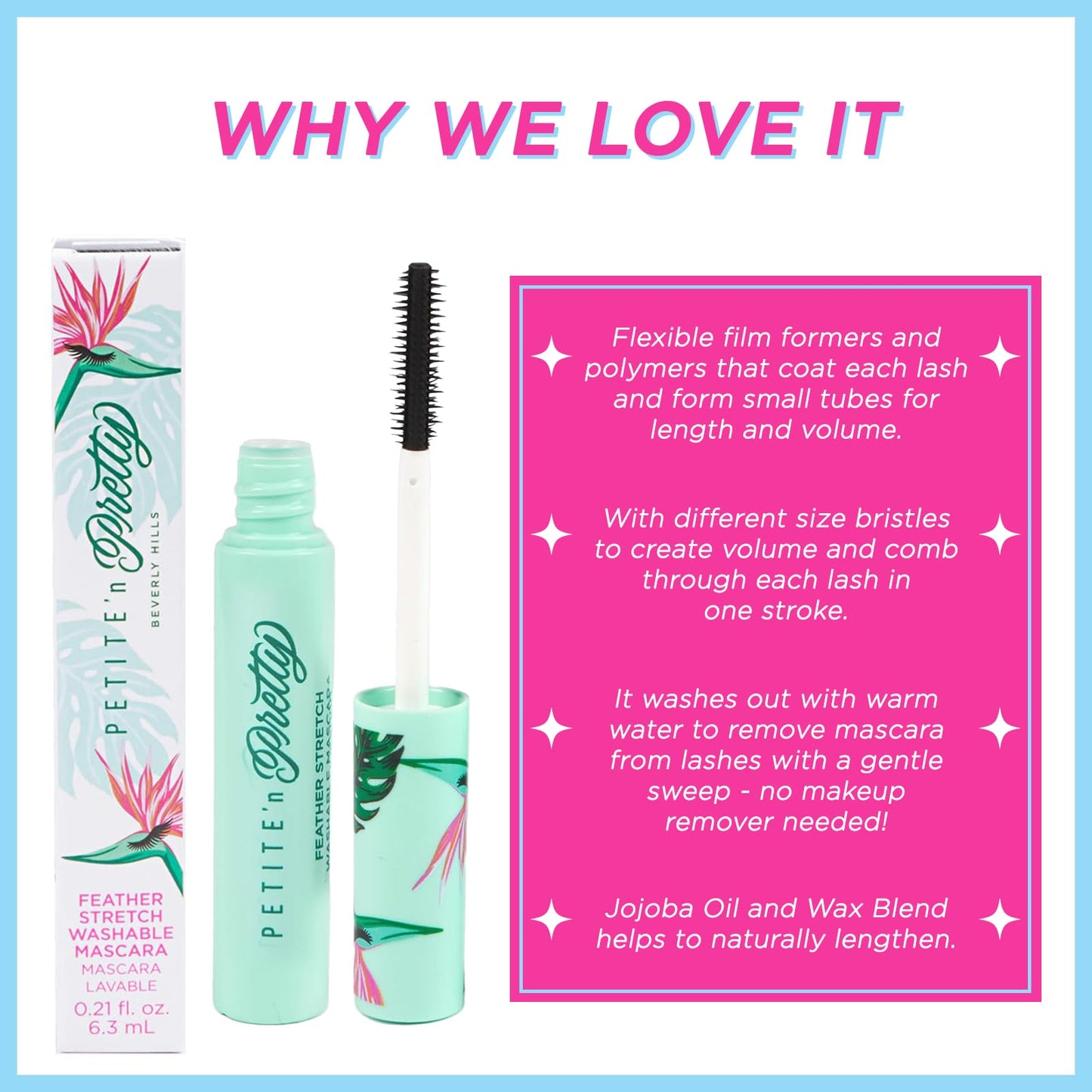 Petite 'n Pretty Feather Stretch Tubing Washable Mascara - Makeup for Kids, Tweens and Teens - Extends lashes, Easy to Apply & Remove - Non Toxic & Made in the USA - As Seen on TikTok