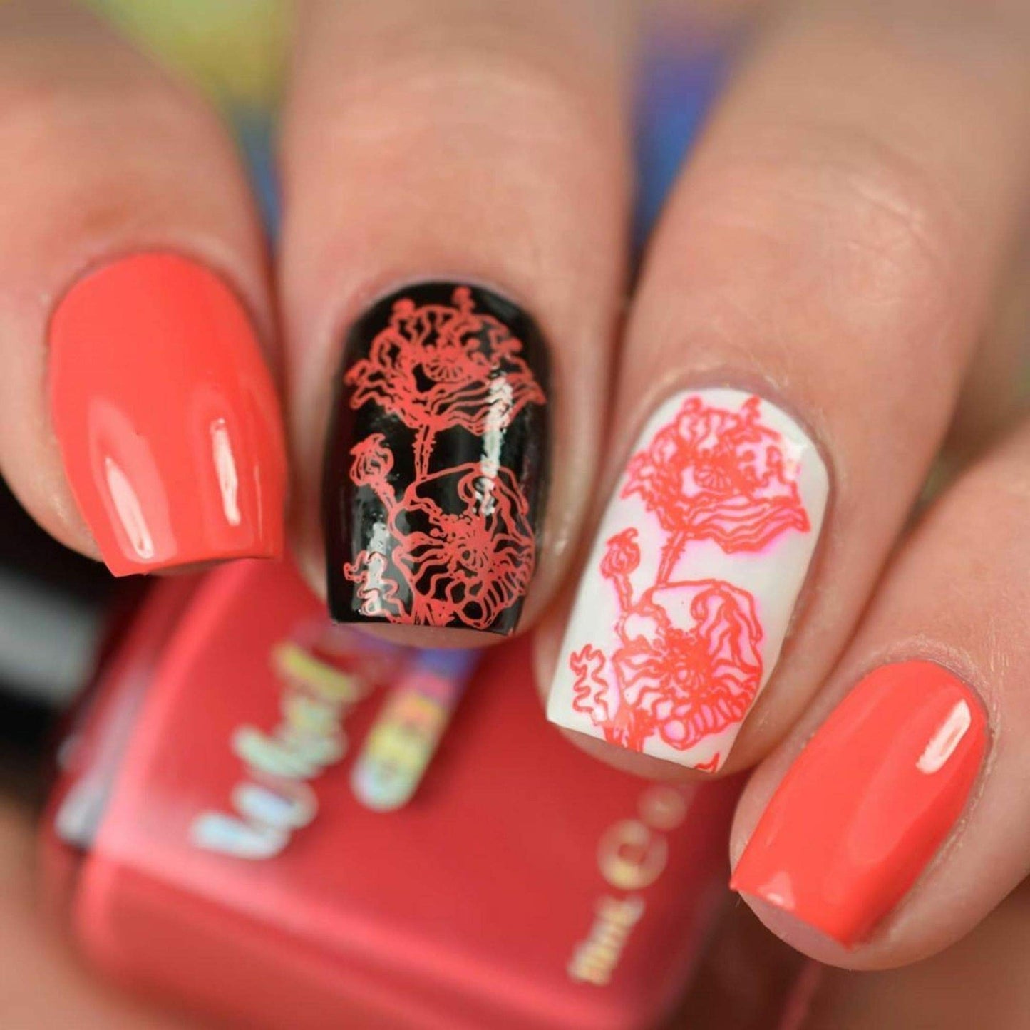 Whats Up Nails - Floral Correlation Stamping Polish Coral Lacquer for Stamped Nail Art Design 7 Free Cruelty Free Vegan