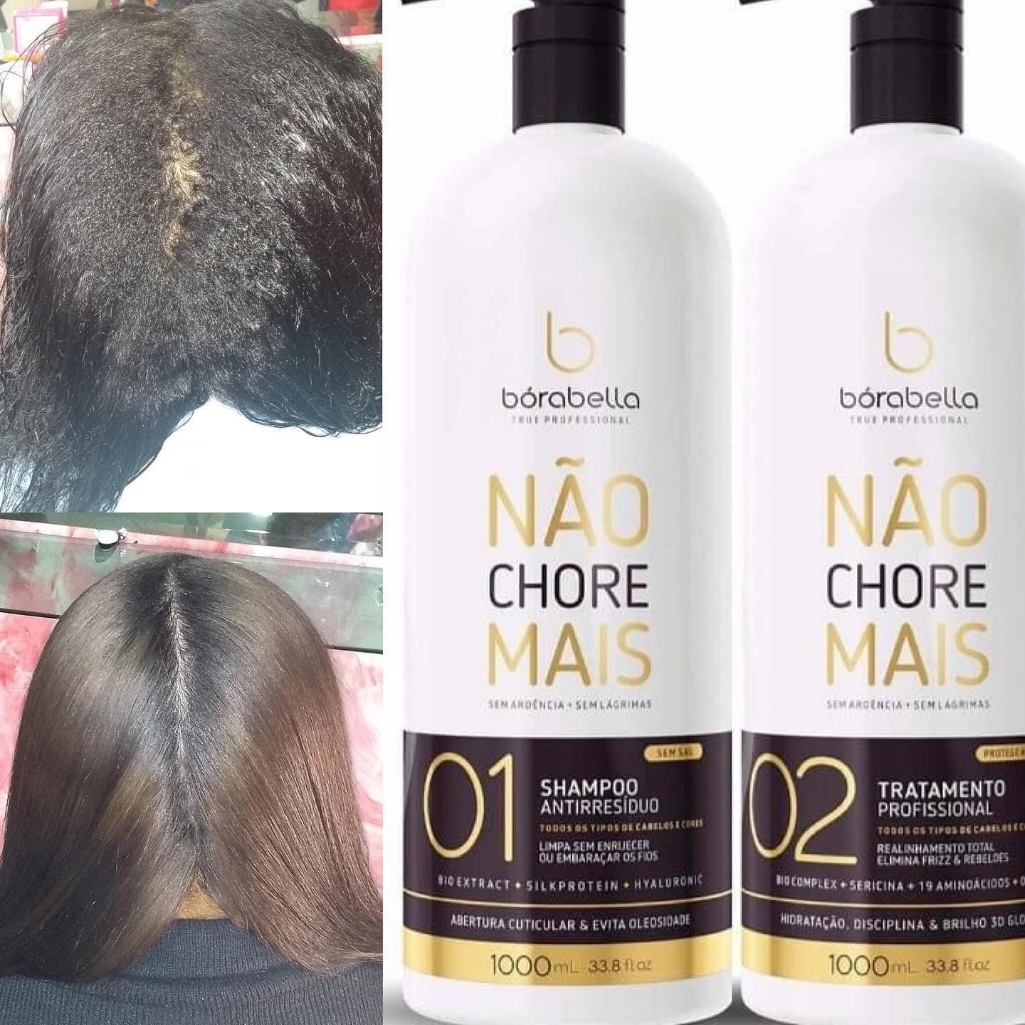 Borabella Nao Chore Mais No More Crying Brazilian Keratin Treatment 2x1000ml | Progressive Brush | Smoothing and Straightening System | Volume Reducer | 100% Straight Hair