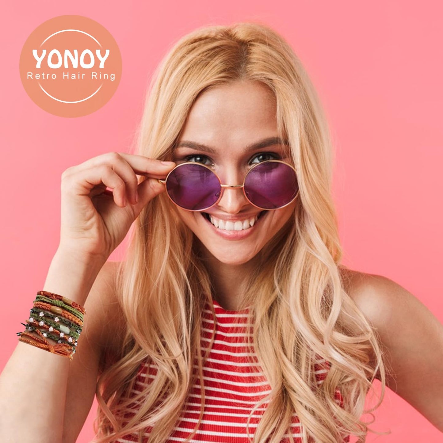 YONOY 20 Pcs Boho Hair Ties for Women, 5 Styles Cute Hair Tie Bracelet for Girls, No Damage Hair Elastics for Thick Hair/Pony Tails