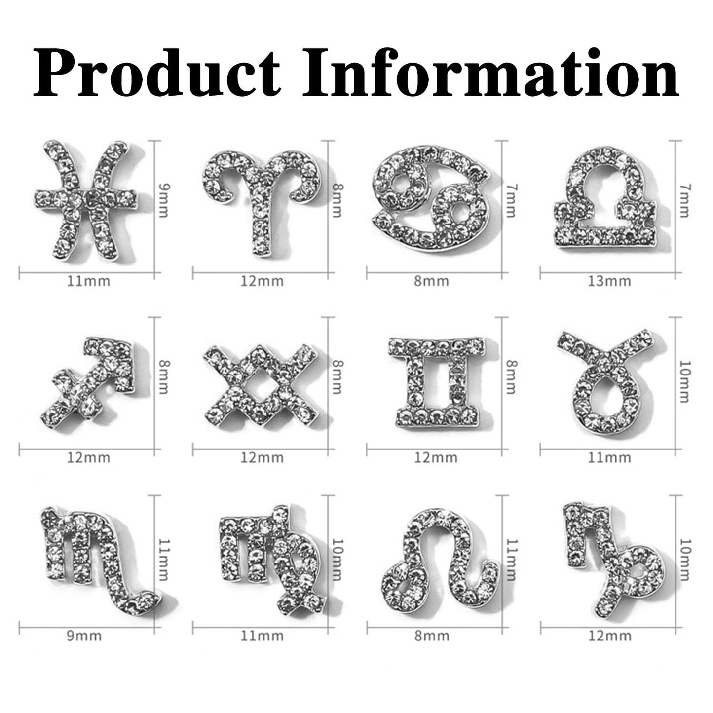 DANNEASY 48pcs Zodiac Nail Charms 3D Gold Silver Zodiac Signs Nail Letters Flat-back Nail Rhinestones Diamond Charms for Nails Hollow Nail Studs Alloy Nail Jewels Nail Art Decoration