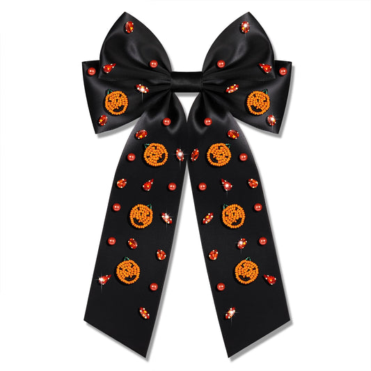 Halloween Hair Bows Accessories for Women Spooky Halloween Hair Clips Candy Corn Boo Pumpkin Ghost Hair Bows Large Orange Black Hair Ribbons Barrettes Halloween Outfits Costume Gifts (Pattern Q)