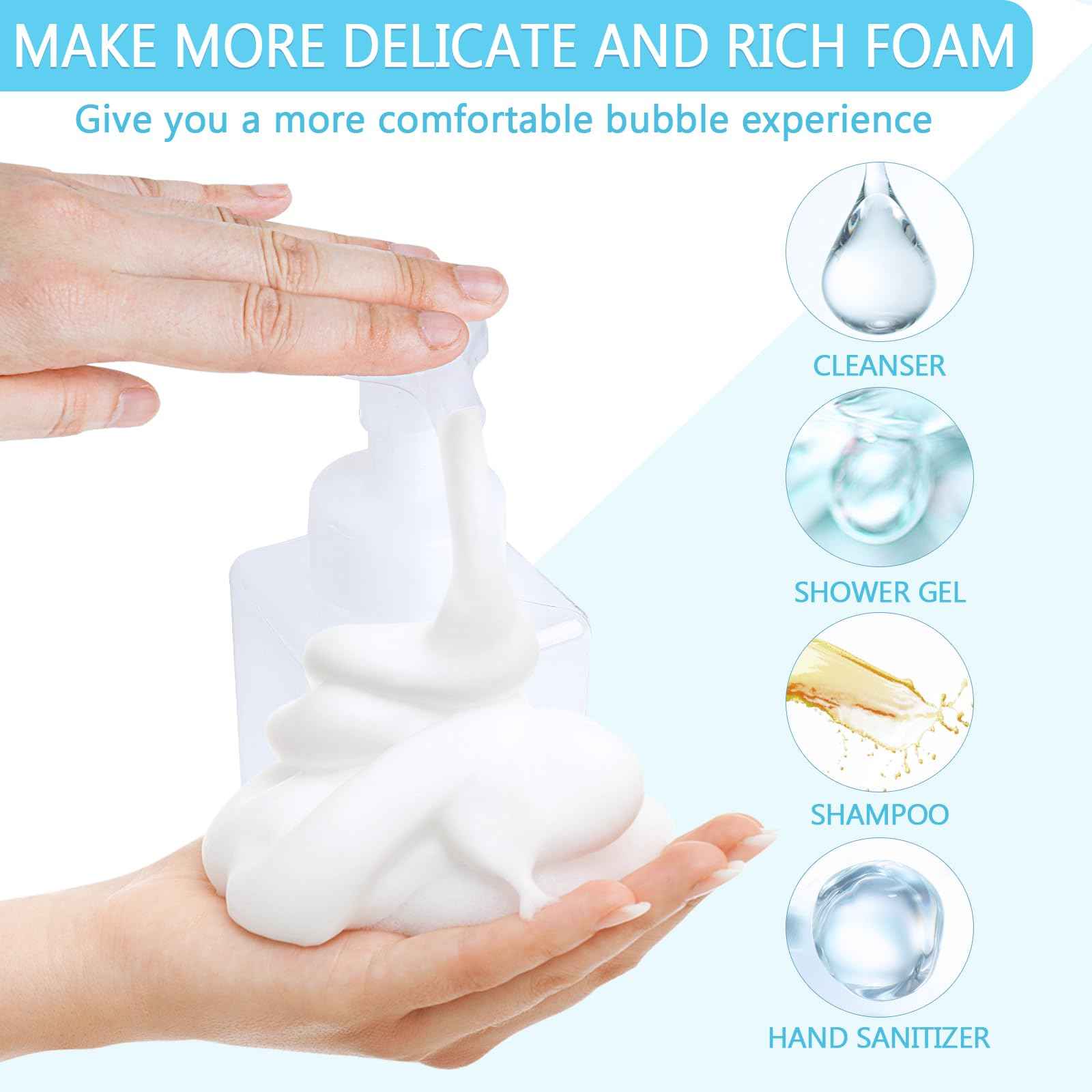 Foaming Soap Dispenser 15oz/450ml Clear Empty Foam Soap Dispensers, Square Refillable Plastic Foaming Hand Soap Dispenser Soap Pump for Liquid Soap, Shampoo, Body Wash(4 Pack)