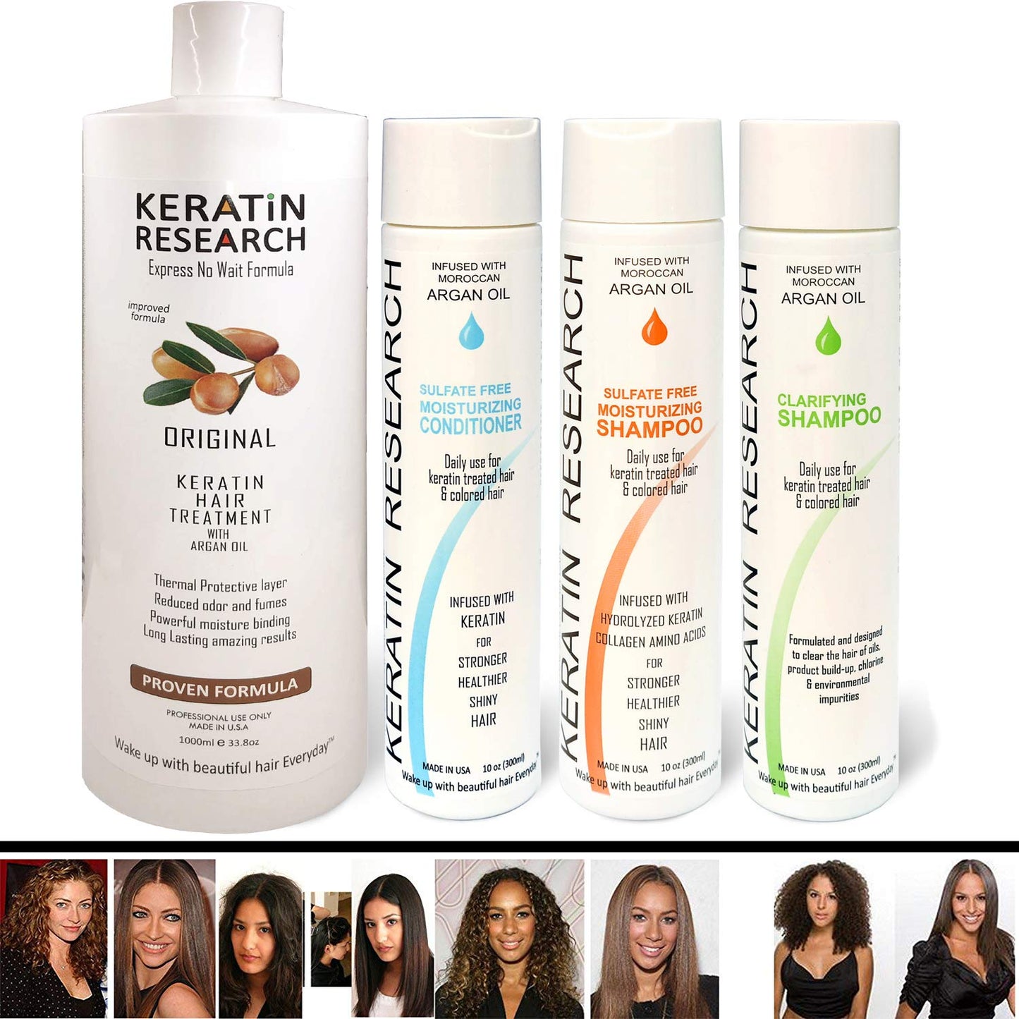 Brazilian Keratin Blowout Straightening Smoothing Hair Treatment 4 Bottles 1000ml Kit Includes Sulfate Free Shampoo Conditioner set by Keratin Research Queratina Keratina Brasilera Tratamiento