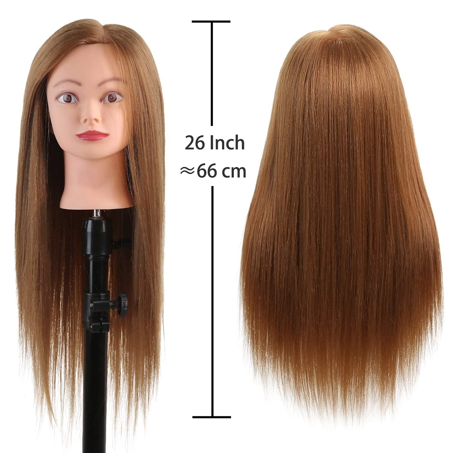 SOPHIRE 26"-28" Long Hair Mannequin Head with 60% Real Hair, Hairdresser Practice Training Head Cosmetology Manikin Doll Head with 9 Tools and Clamp - Golden, Makeup On