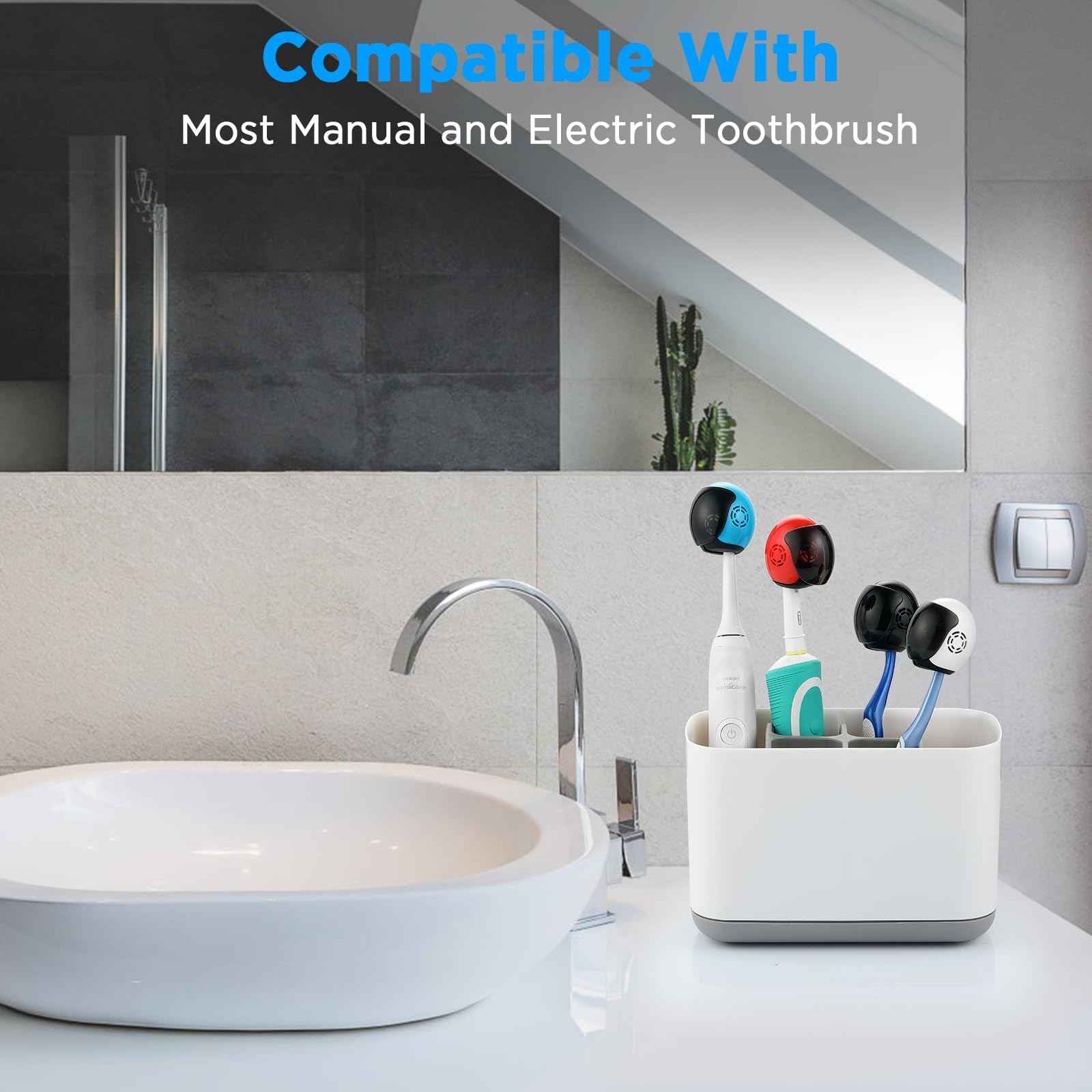 Frekare Helmet Toothbrush Covers Caps, Fits Most Manual and Electric Tooth Brushes, 4 Count (White, White, Grey, Black)