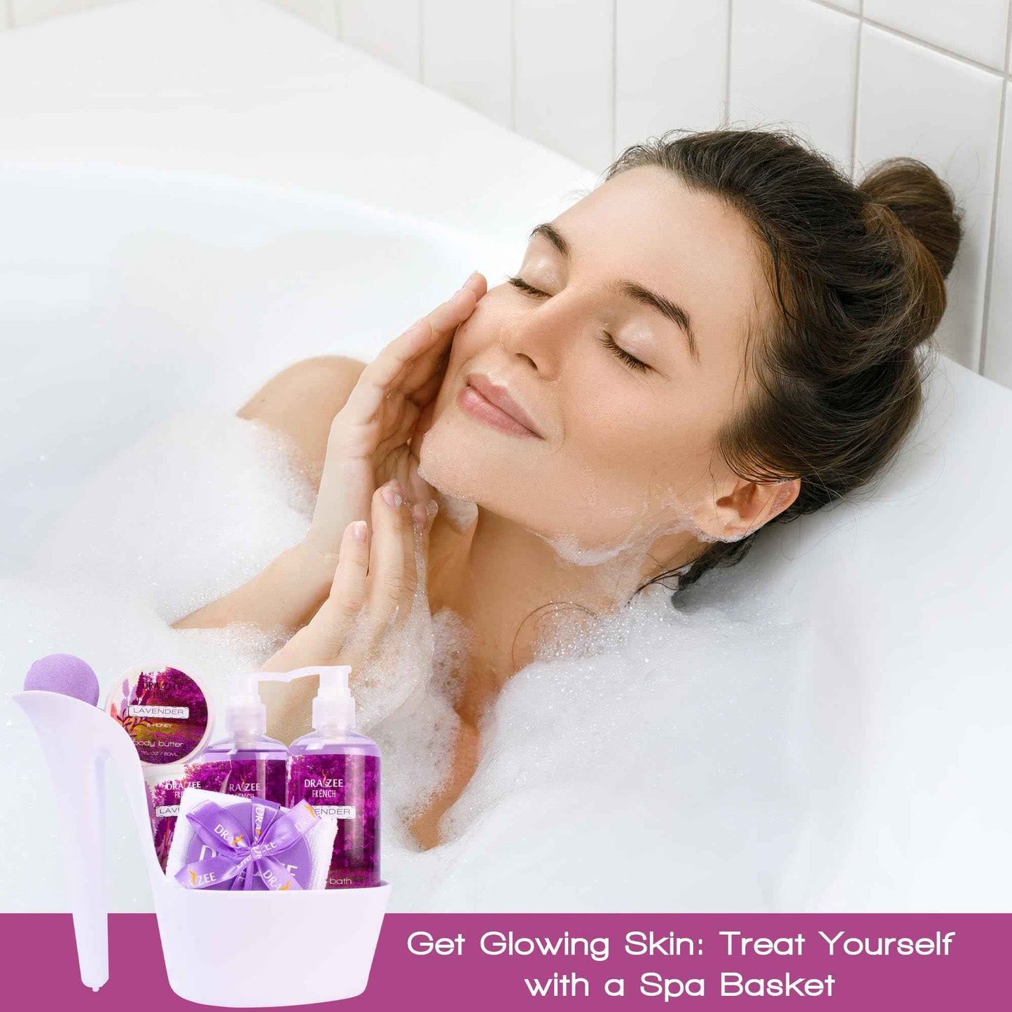 Luxury Spa Gifts for Women – 8 Pc Lavender Scented Bath & Body Set w/ Bubble Bath, Lotion & More – Luxury Self Care Kit for Wife, Mom, Best Friend, Girlfriend, Christmas & Anniversary Gift by Draizee