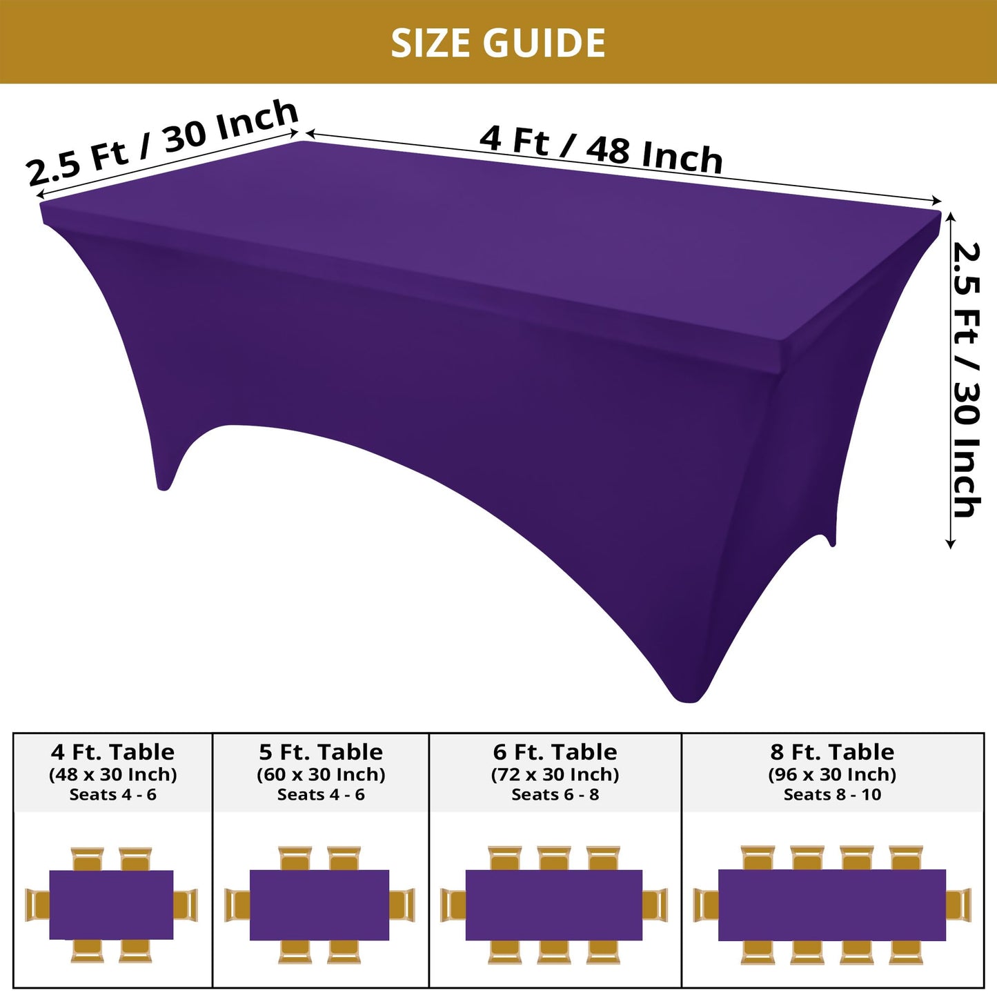 Utopia Kitchen Spandex Tablecloth 2 Pack [4FT, Purple] Tight, Fitted, Washable and Wrinkle Resistant Stretch Rectangular Patio Table Cover for Event, Wedding, Banquet & Parties [48Lx30Wx30H Inch]