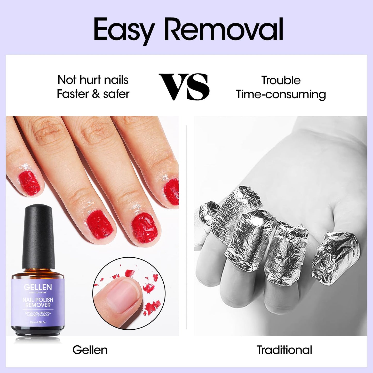 Gellen Gel Nail Polish Remover, 1pc Gel Polish Remover for Nails, Quick & Easy Nail Gel Remover in 2-5 Minutes, No Need Soaking Or Wrapping -15ml