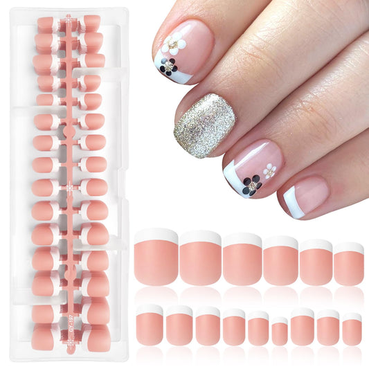 Lifextol 240pc French Tip Press on Nails Short Fake Nails Press ons, 15 Size Acrylic Nails Press on Nails Square Artifitial Fingernails, 3 in 1 Gel X Nail Tips Square with Nail Glue and Adhesive Tabs