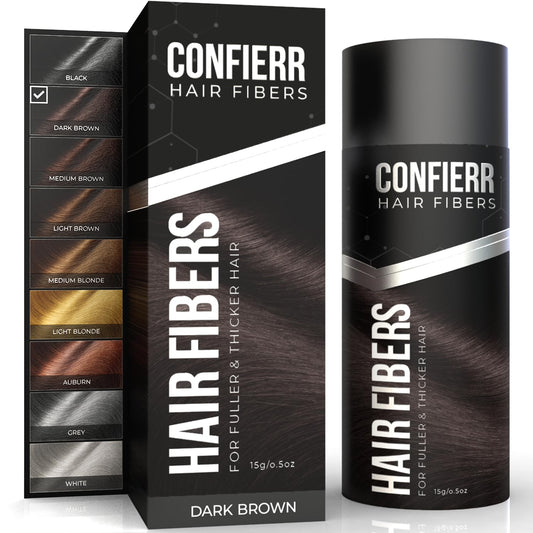 CONFIERR Keratin Hair Fibers for Men & Women - Fill in Fine or Thinning Hair, Instantly Thicker, Fuller Looking Hair (Dark Brown 15g)