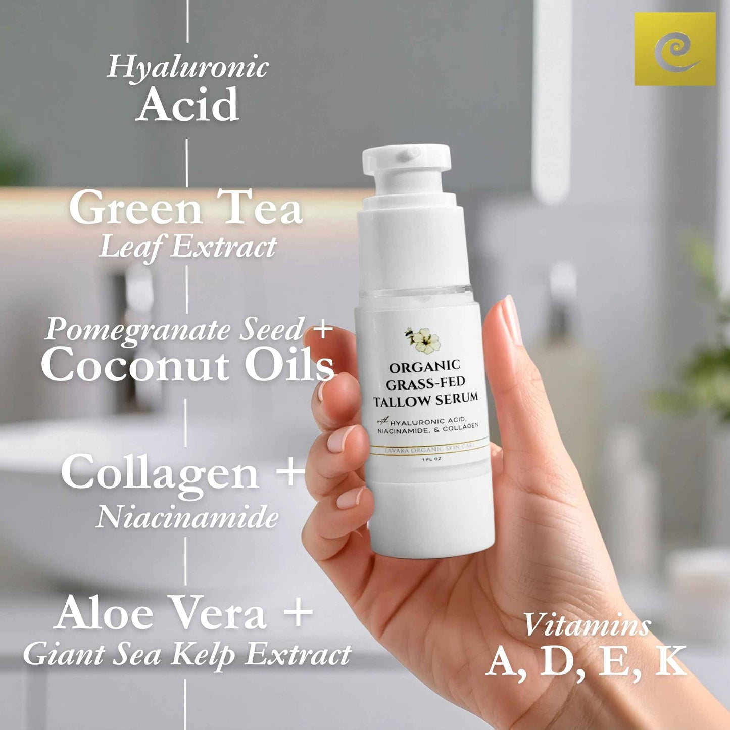 Eavara Beef Tallow Serum for Men & Women - Grass Fed All-Natural Tallow with Hyaluronic Acid, Collagen & Jojoba Oil - Firms & Reduces Wrinkles - Made in USA, Sensitive Skin Safe - 1.0 Fl Oz