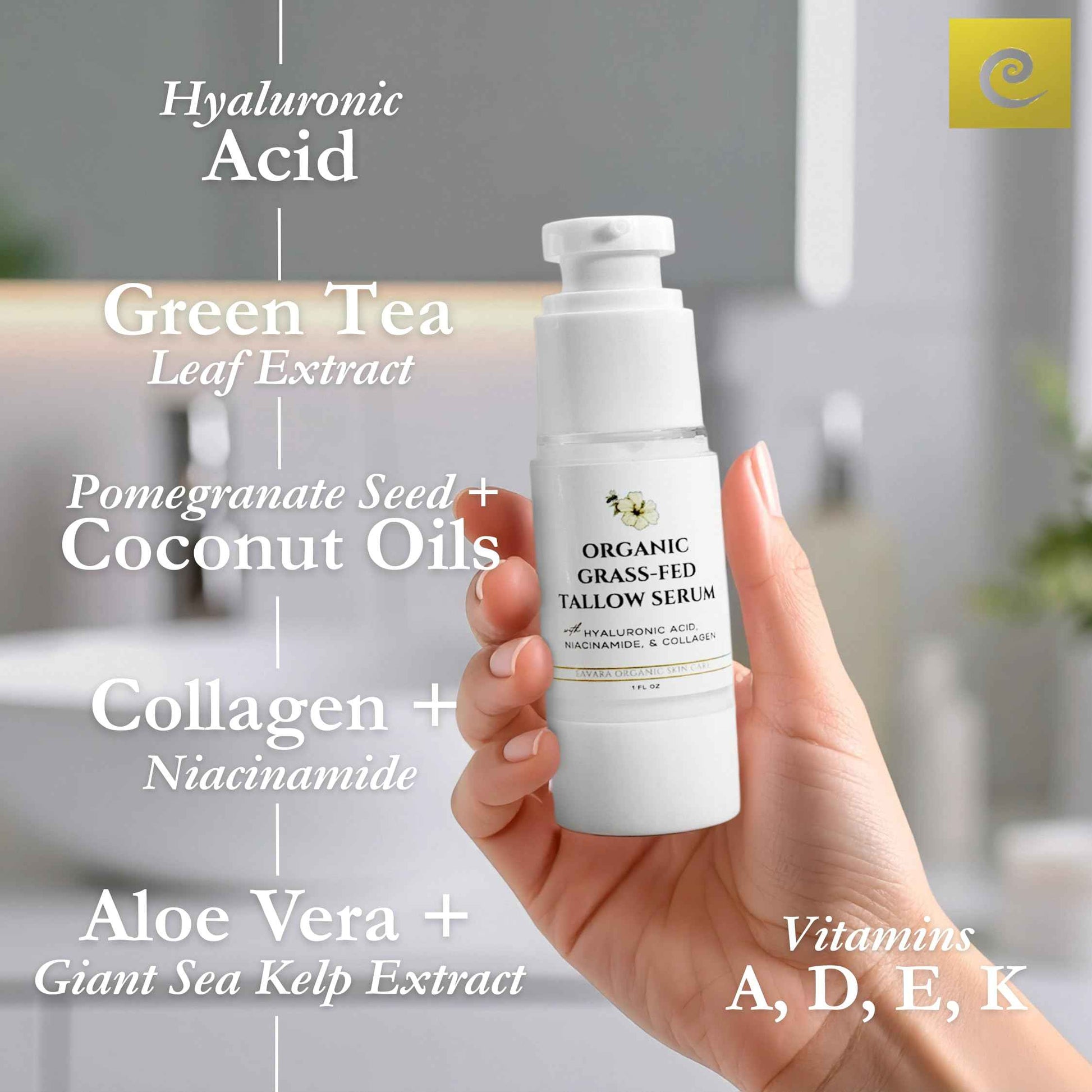 Eavara Beef Tallow Serum for Men & Women - Grass Fed All-Natural Tallow with Hyaluronic Acid, Collagen & Jojoba Oil - Firms & Reduces Wrinkles - Made in USA, Sensitive Skin Safe - 1.0 Fl Oz