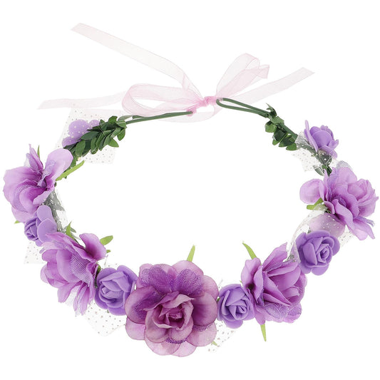 KALLORY Women's Headbands Flower Floral Leaf Wreath Garland Wedding Bridal Bridesmaid Headpiece Tiara for Party (Purple) Flower Girl Headband