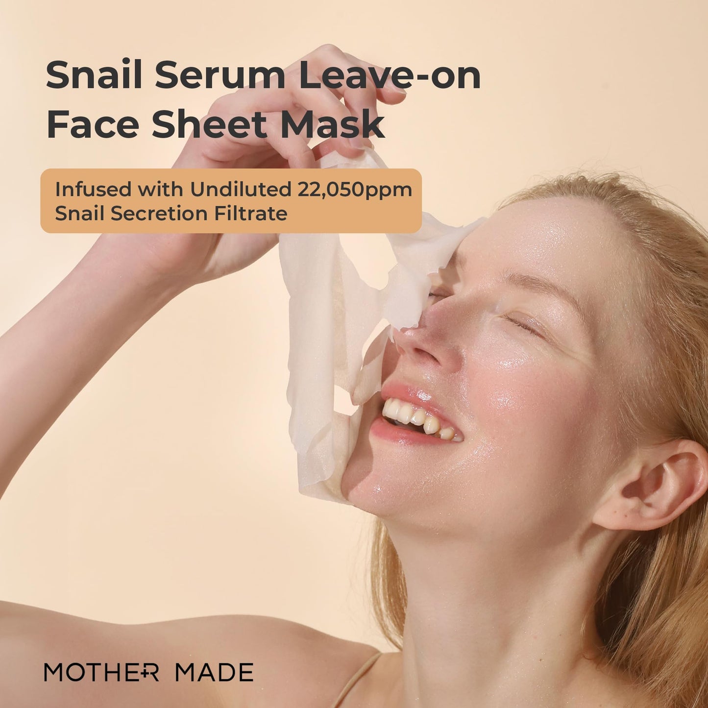 MOTHER MADE Moisturizing Snail Mucin Face Masks 20EA, 22,050ppm Snail Secretion Filtrate, Collagen, Niacinamide 2%, Vitamin C&E | Snail Serum Sheet Mask for Dry, Sensitive Skin, Korean Skincare