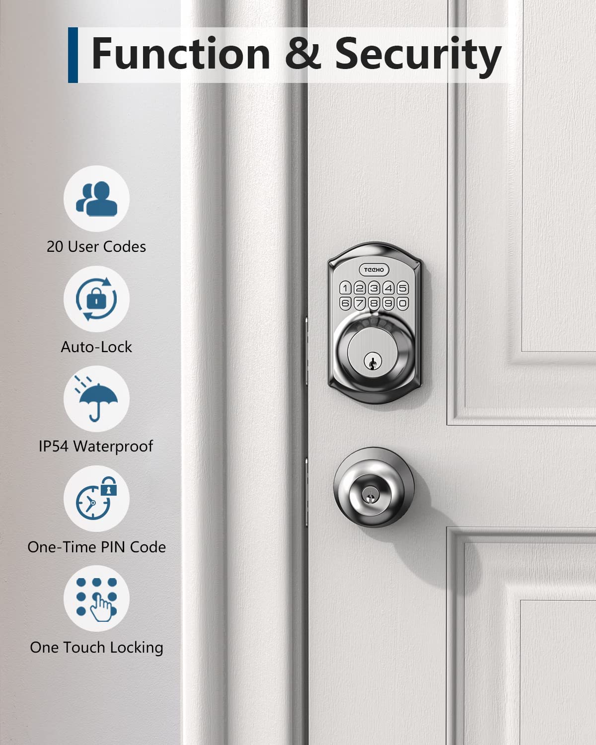 TEEHO TE001 Keyless Entry Door Lock with Keypad - Smart Deadbolt Lock for Front Door with 2 Keys - Auto Lock - Easy Installation - Satin Nickel