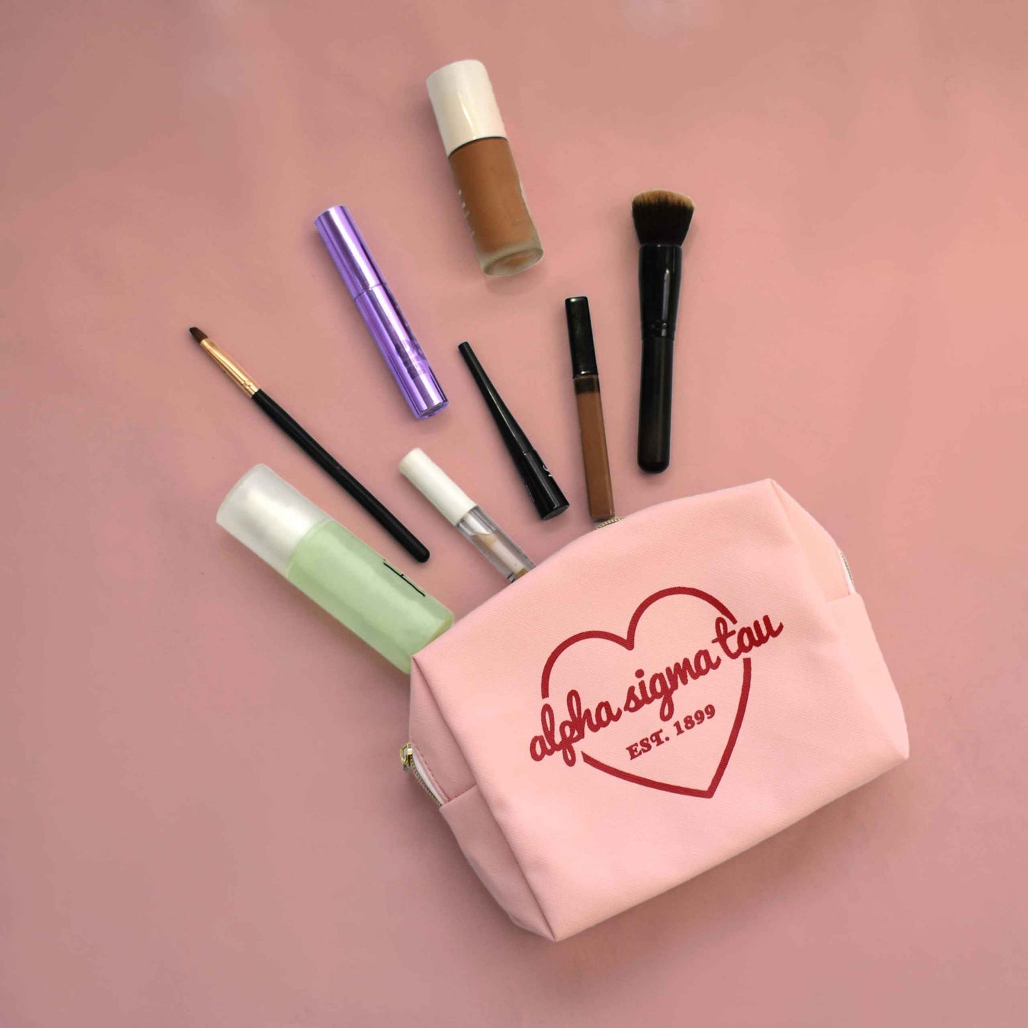 Sorority Shop Phi Mu Makeup Bag - Multi-Purpose PU Leather, Water-Resistant Makeup travel bag with Licensed Design and Zipper Closure, Perfect Phi Mu Sorority Gifts for Women