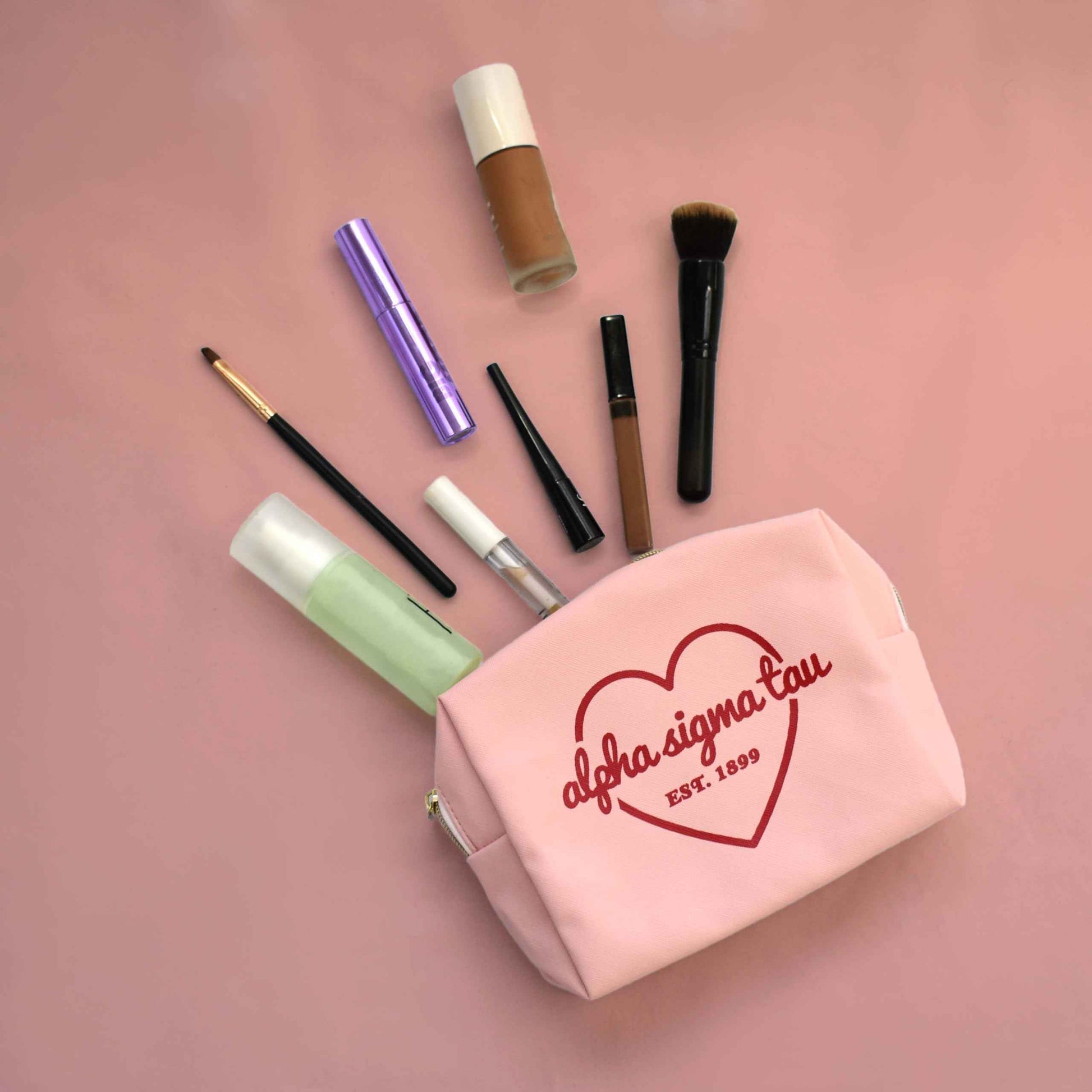 Sorority Shop Phi Mu Makeup Bag - Multi-Purpose PU Leather, Water-Resistant Makeup travel bag with Licensed Design and Zipper Closure, Perfect Phi Mu Sorority Gifts for Women