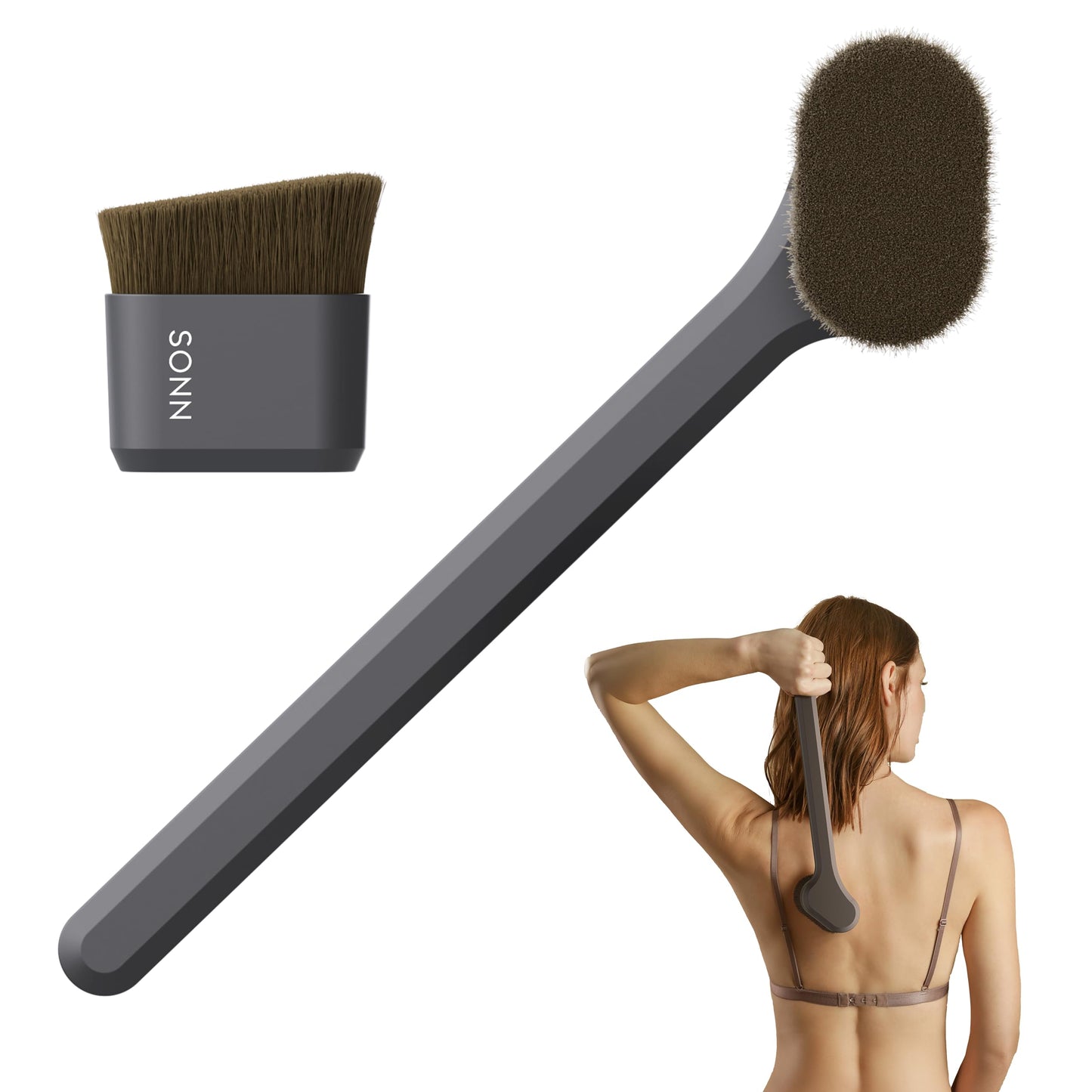 SONN Self Tanner Brushes - Body and Face Kabuki Brush Applicator for Fake Tan, Lotion, Makeup, and Sunscreen, Back Brush Applicator for Sunless Tanner and cream (Combo Pack)