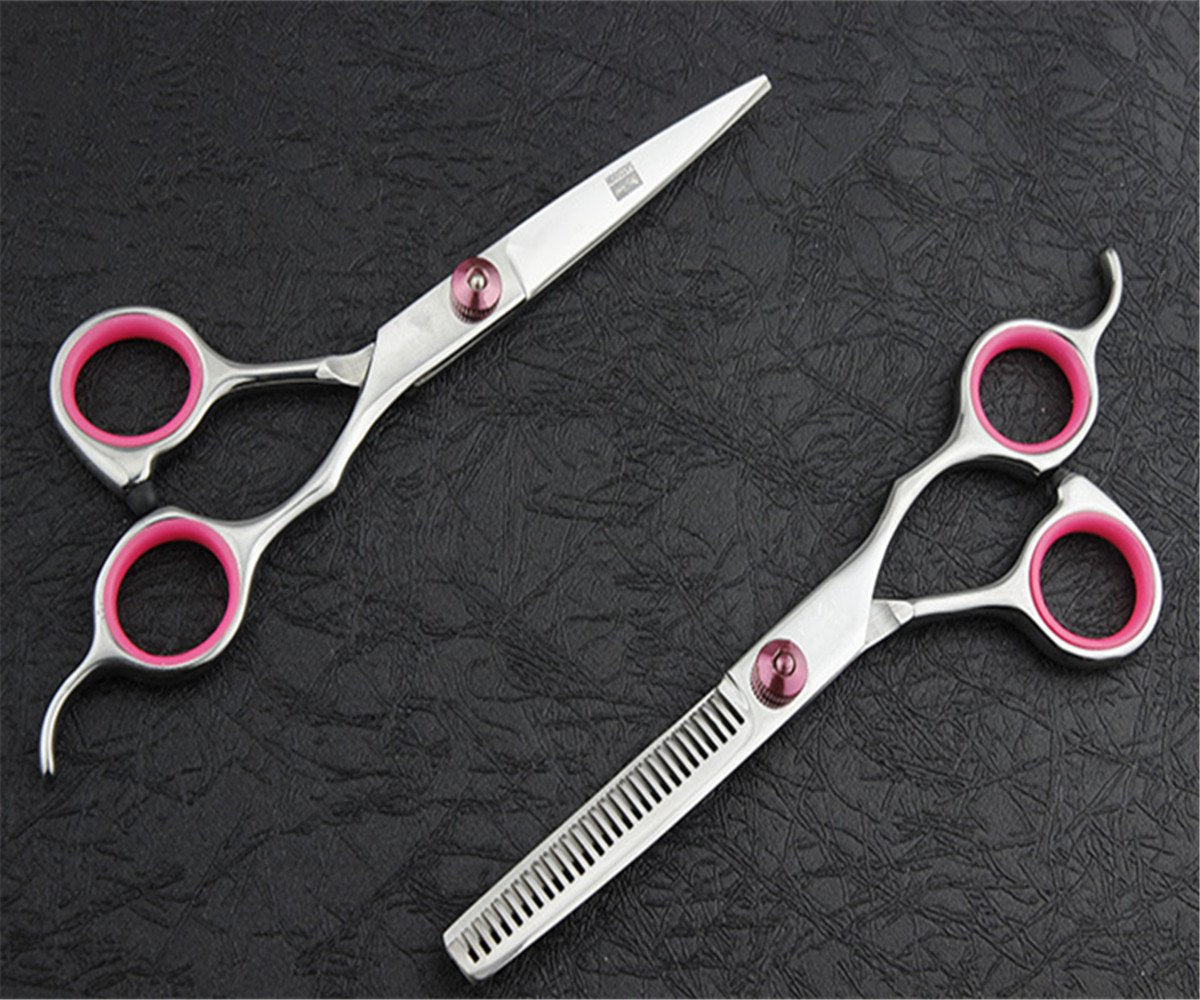 Professional Hair Cutting Scissors Shears Barber Thinning Set Kit- Family Hair Cutting,Barber Hair Cutting Tool Thinning texturizing/Pink 6"