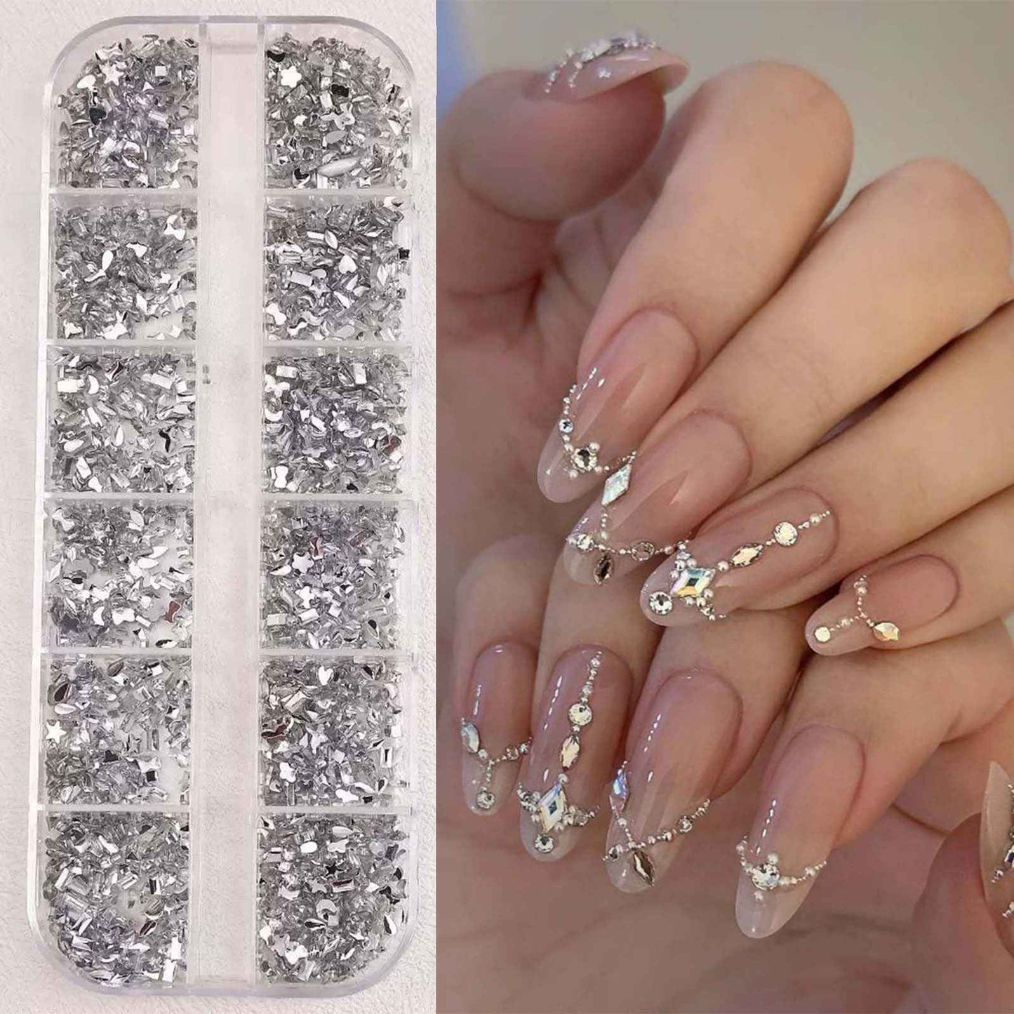 ONPRESS 4Boxes/48Gird 4000Pcs Colorful Rhinestones Nail Art Charms 3D Flatback Rhinestones for Nails Art Design Heart Star Flower Nail Diamonds Kawaii Nail Crafts Acrylic Diamonds for Women Manicure