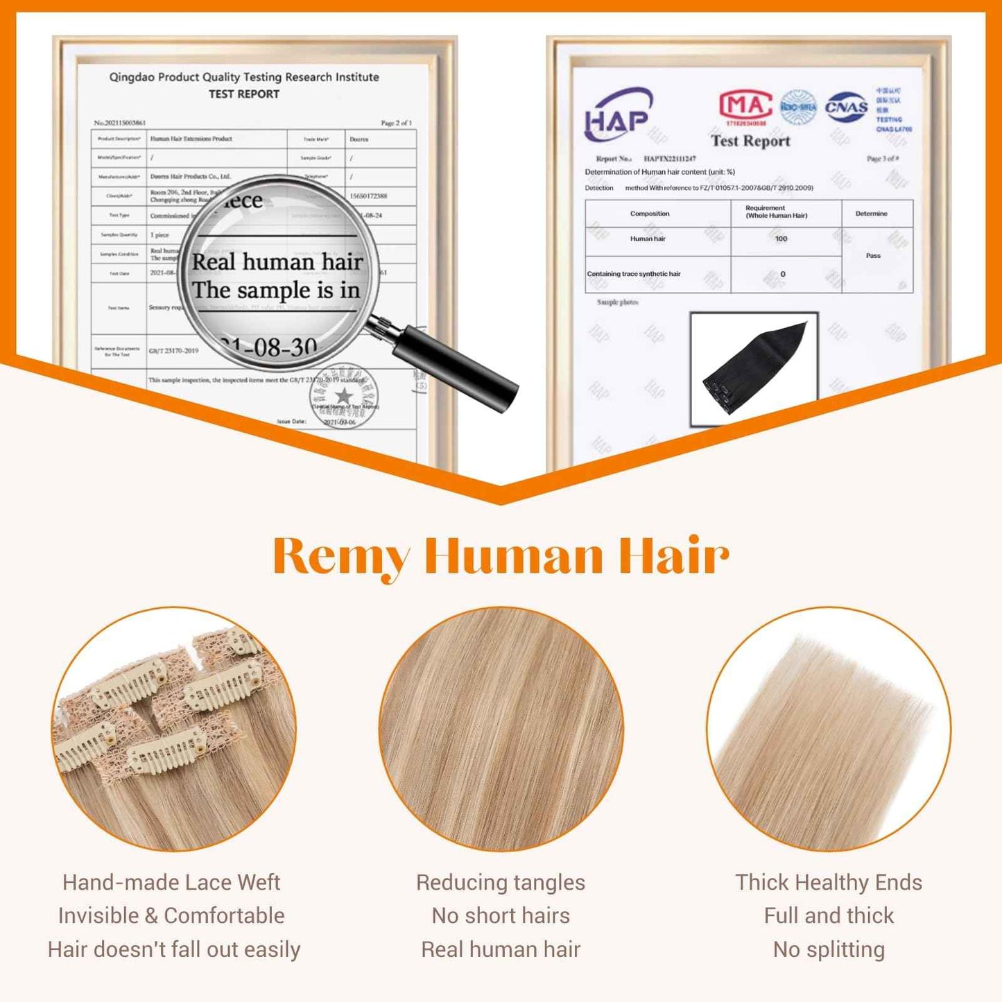 TESSHAIR 6PCS Clip in Hair Extensions Real Human Hair, Short Hairpieces for Women Single Clip Ins to add Highlights & Volume, No Tangle & Smooth,14 Inch 36g #12P613 Golden Brown&Bleach Blonde