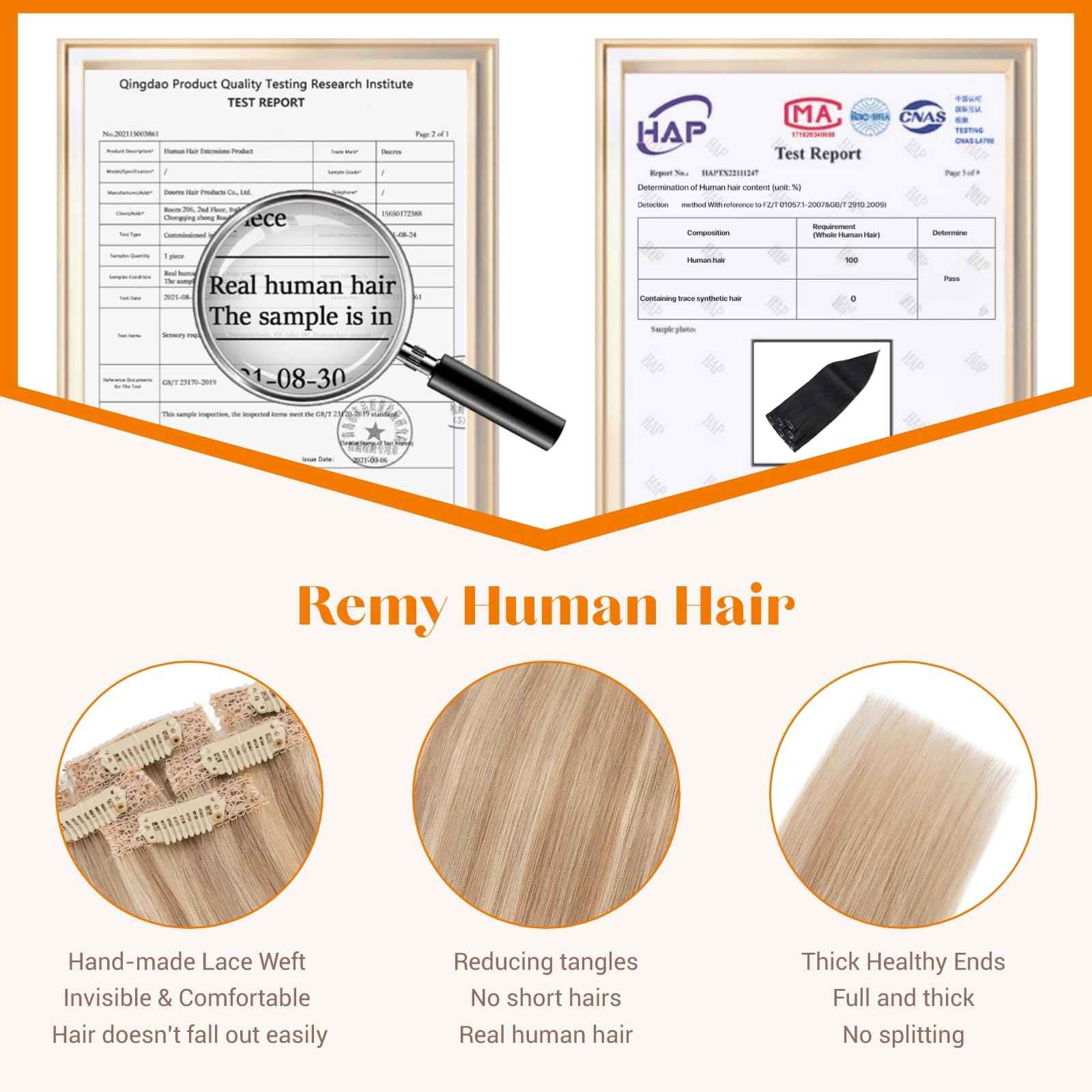 TESSHAIR 6PCS Clip in Hair Extensions Real Human Hair, Short Hairpieces for Women Single Clip Ins to add Highlights & Volume, No Tangle & Smooth,14 Inch 36g #12P613 Golden Brown&Bleach Blonde