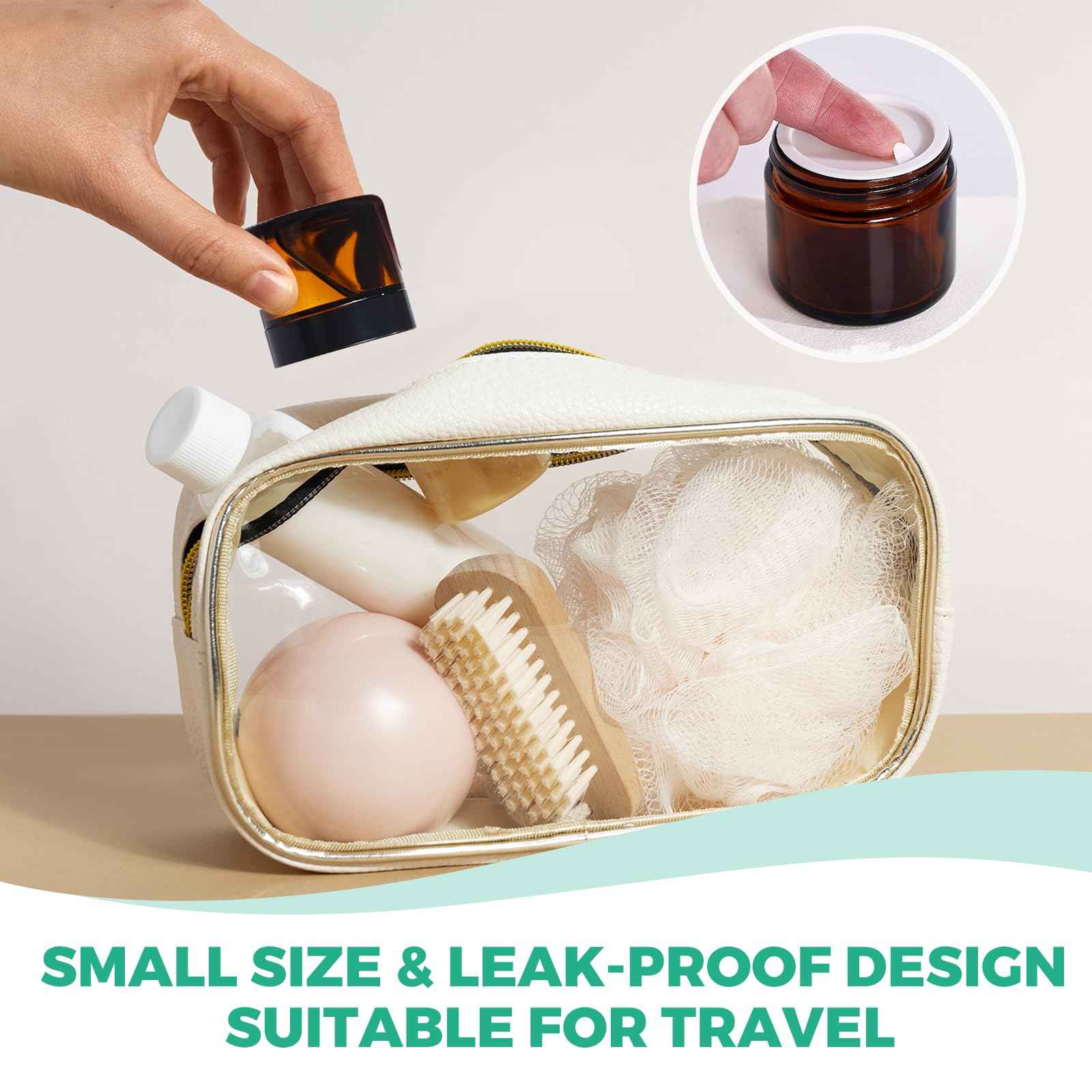 Jarsoph Amber Glass Jars with lids, 24 Pack 2oz Empty Cosmetic Jars, Refillable Airtight Wide Mouth Container for DIY, Sample, Cream, Lotion, Candle Making, Powder, Cosmetic