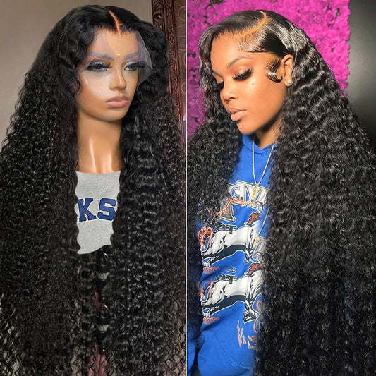 BLACROSS 28 Inch 13x6 Deep Wave Lace Front Wigs Human Hair 180 Density Deep Part Curly Lace Front Wigs Human Hair Pre Plucked Glueless Transparent Lace Frontal Wig Pre Plucked with Baby Hair