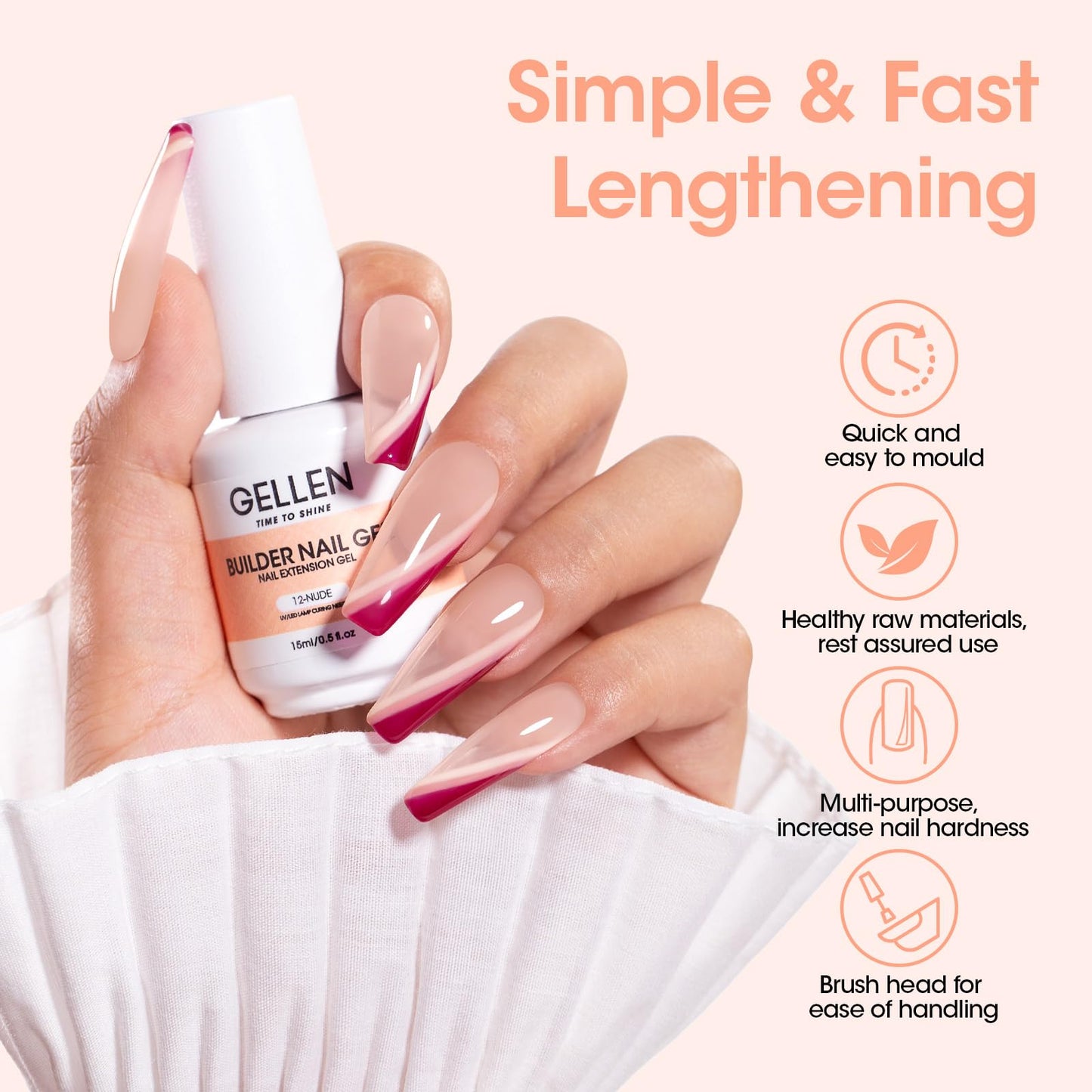 Gellen Builder Gel for Nails, 7 in 1 Builder Strengthener Gel Nude Color Hard Gel Builder Extension Nail Gel Base Gel for Nail Salon DIY Manicure Nail Art Design Gift for Girls