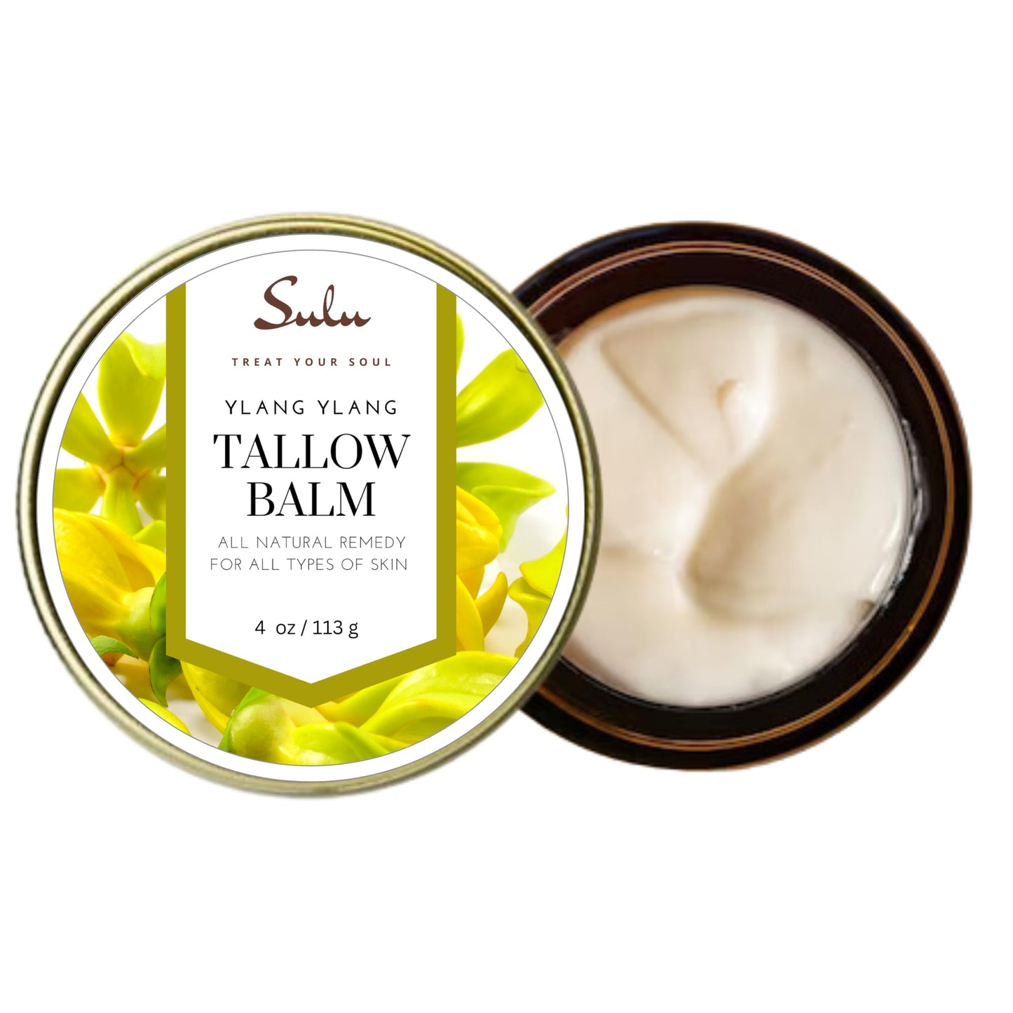 SULU ORGANICS Natural Whipped Tallow Balm for Face and Body, Natural Moisturizer made with Grassfed Beef Tallow- 4 oz/113 g (Unscented)