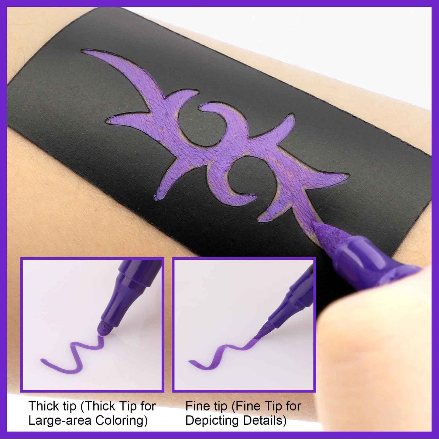 Ponhey Temporary Tattoo Markers for Skin, 36 Body Markers+67 Large Tattoo Stencils,Dual-End Tattoo Pens,Fine Lines with Cosmetic-Grade,Flexible, Skin-Safe Face Paint Kit for Kids Teenage Adults