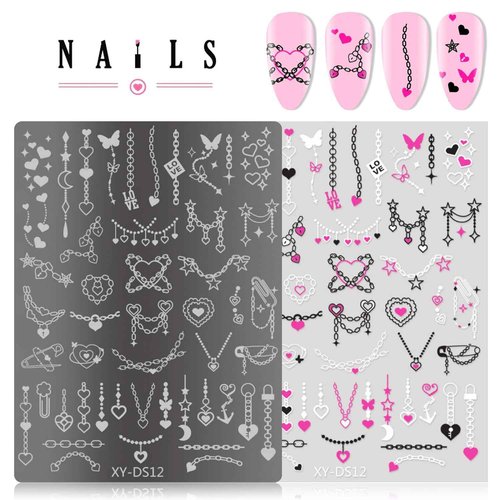 4Pcs Gothic Cute Nail Stamping Plate Set - Dark Kawaii Nail Art Templates, Stainless Steel Spooky Sweet Nail Stamp Plates with Skull & Lace Patterns for DIY Manicure Printing Tools