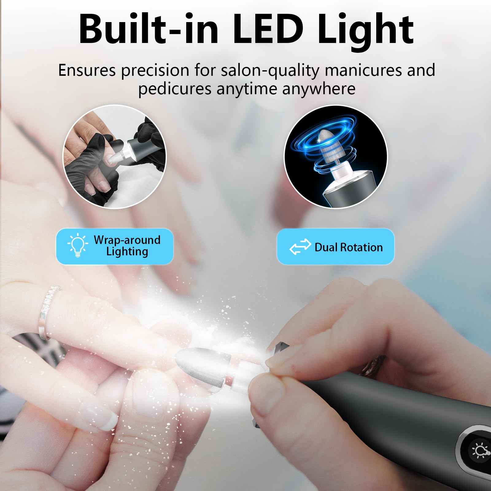 Electric Nail File Drill, Cordless 2000 mAh Rechargeable Nail Filer Electric, Portable Nail Dril 10 Speeds Professional Machine Drill for Nails Acrylic Manicure and Thick Toenails Grinder