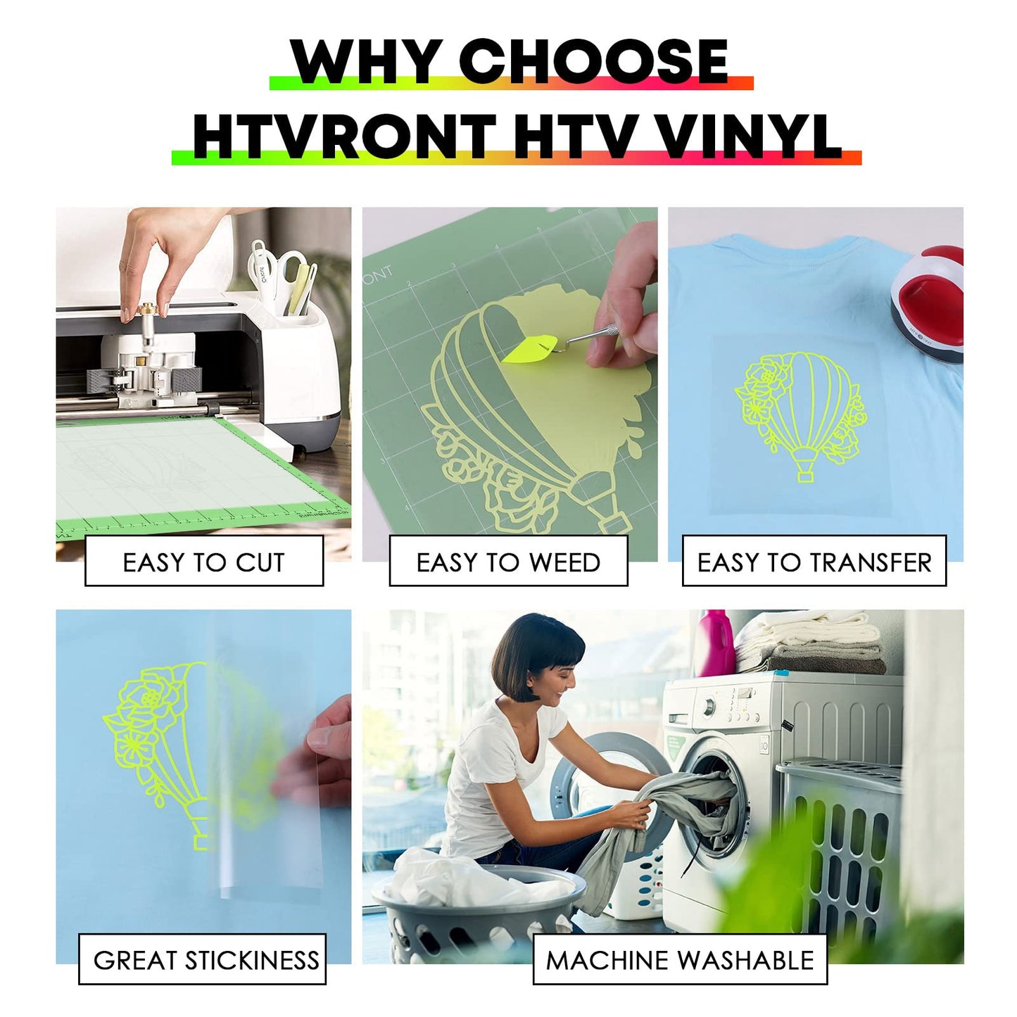 HTVRONT Heat Transfer Vinyl HTV Vinyl Rolls - 12" x 15ft Neon Green Iron on Vinyl for Cricut & Silhouette Cameo, HTV Vinyl for Shirts - Easy to Cut & Weed for Heat Vinyl Design