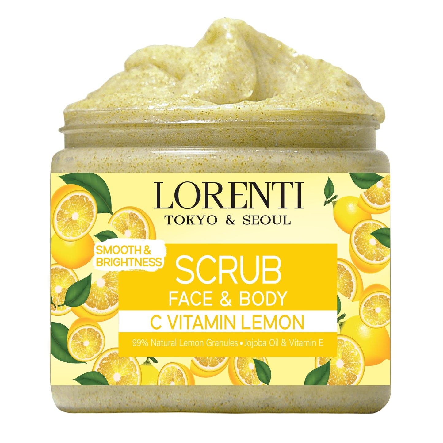 Granulated Natural Vitamin C Lemon Scrub for Face and Body | Antioxidant and Anti-aging Skin Peeling | Exfoliating with Jojoba Oil and Vitamin E