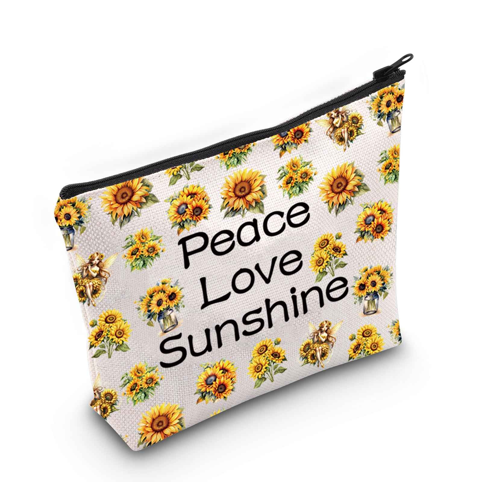 JXGZSO Peace Love Sunshine Make up Bag Sunflower Hippie Cosmetic Bag Sunflower Lover Gift Summer Lover Gift (Peace Love Sunshine Bag)