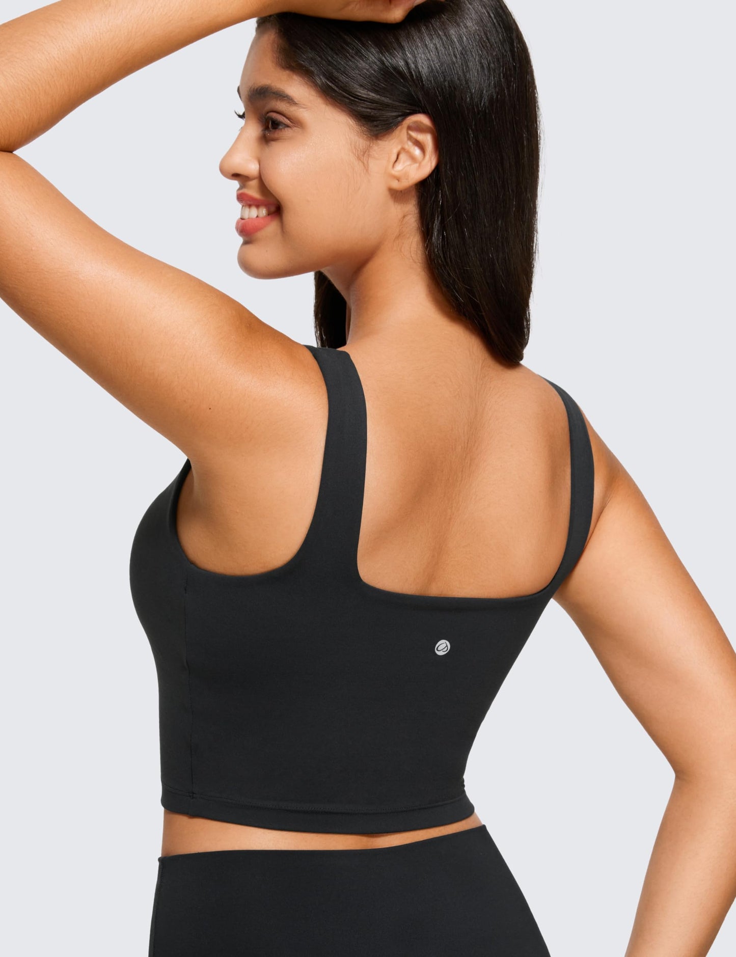 CRZ YOGA Butterluxe Womens Square Neck Longline Sports Bra - Workout Crop Tank Tops Padded with Built in Shelf Yoga Bra Black XX-Small