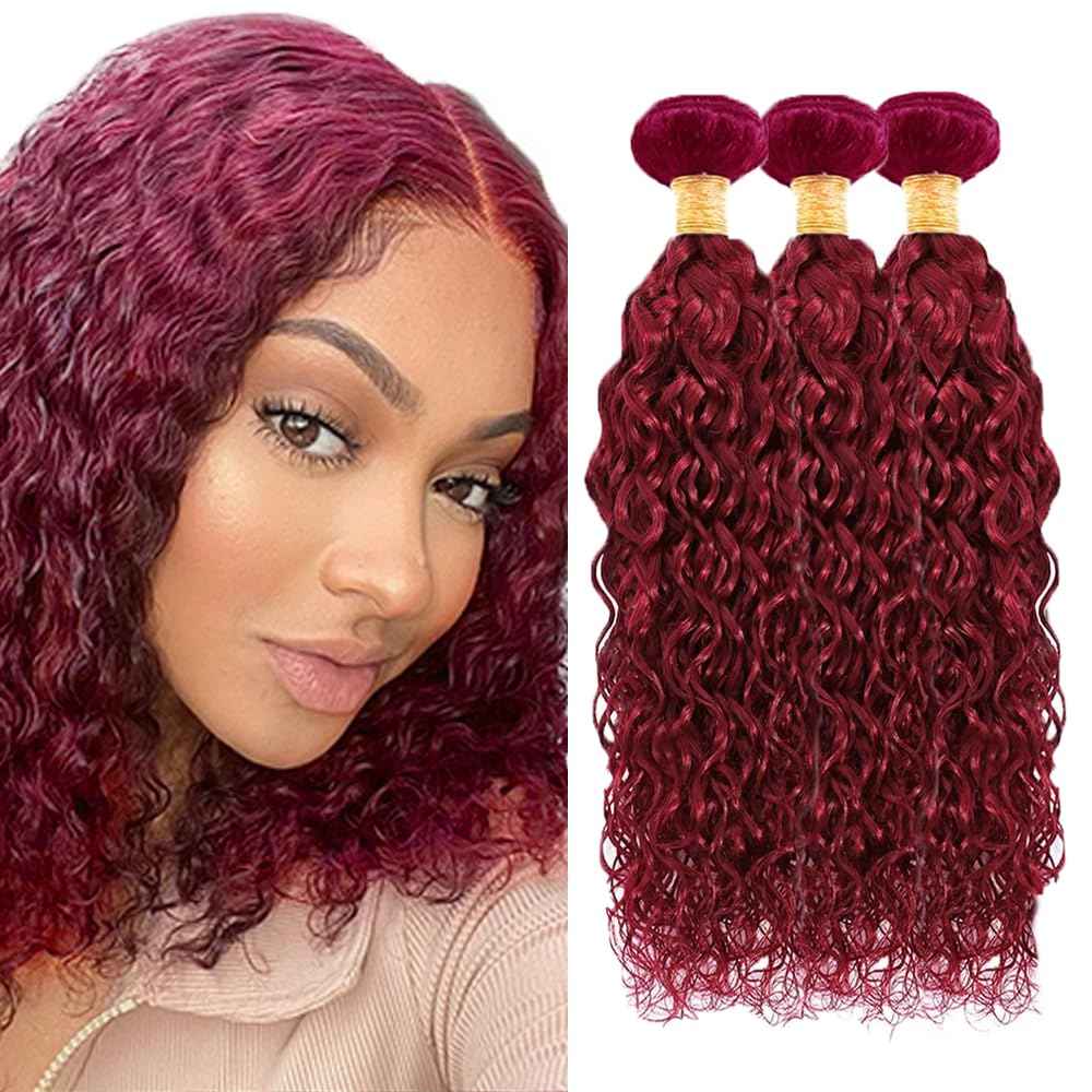 Red Human Hair Bundles Dark Burgundy Water Wave Bundles 99j Human Hair Bundle 16 18 20 inch Mixed Length 300g