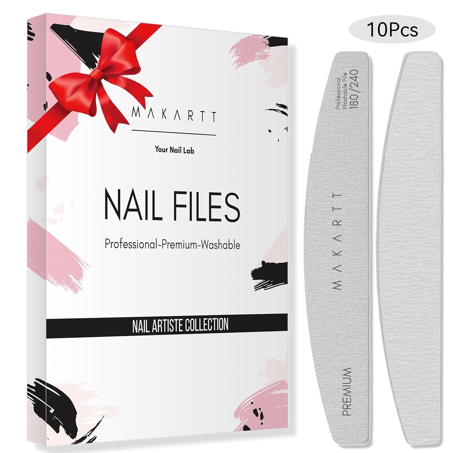 Makartt Nail File: 100/180 Grit Emery Boards for Nails, 10 Pcs Zebra Doubled Sides Coarse Fingernail Filer for Acrylic and Extension Gel Removal Manicure Kit Salon Home Use